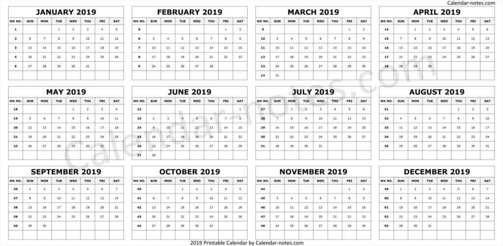 20 2019 Calendar With Week Numbers Printable Free Download Printable  - 2019 Calendar With Week Numbers And Holidays