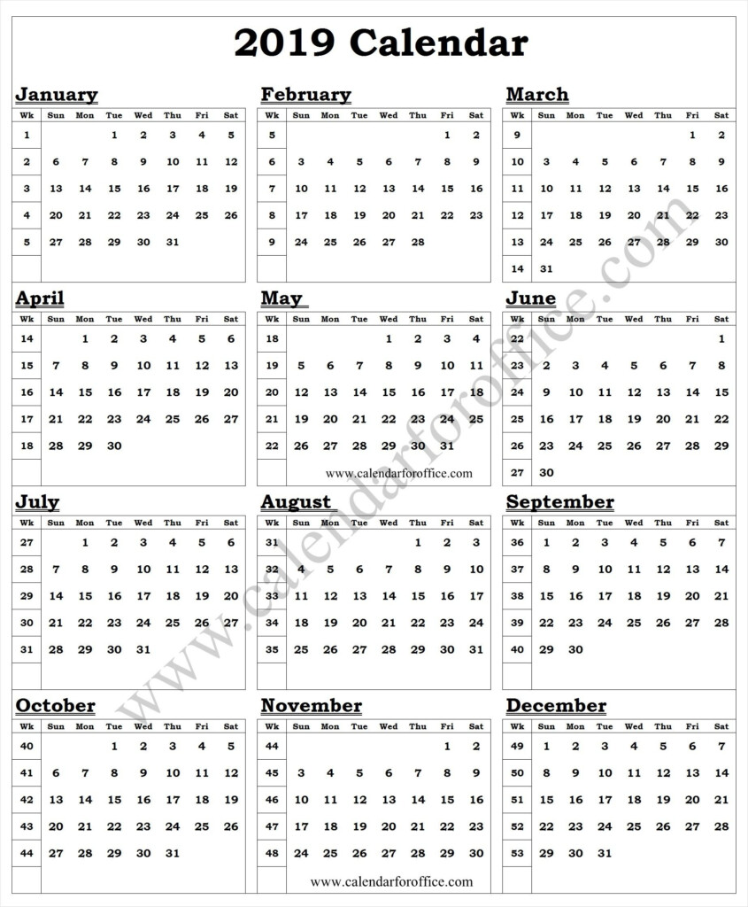 20 2019 Calendar With Week Numbers Printable Free Download Printable  - Annual Calendar 2019 With Week Numbers