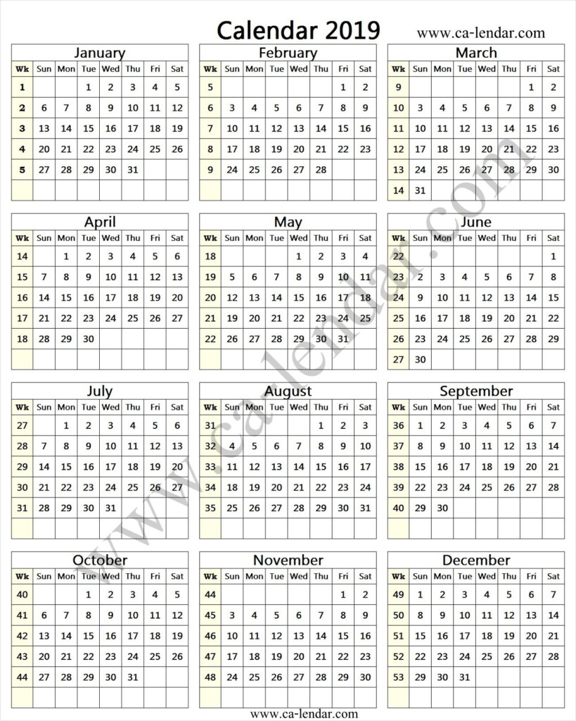 20 2019 Week Numbers Free Download Printable Calendar Templates  - 2019 Calendar With Week Numbers Printable Canada