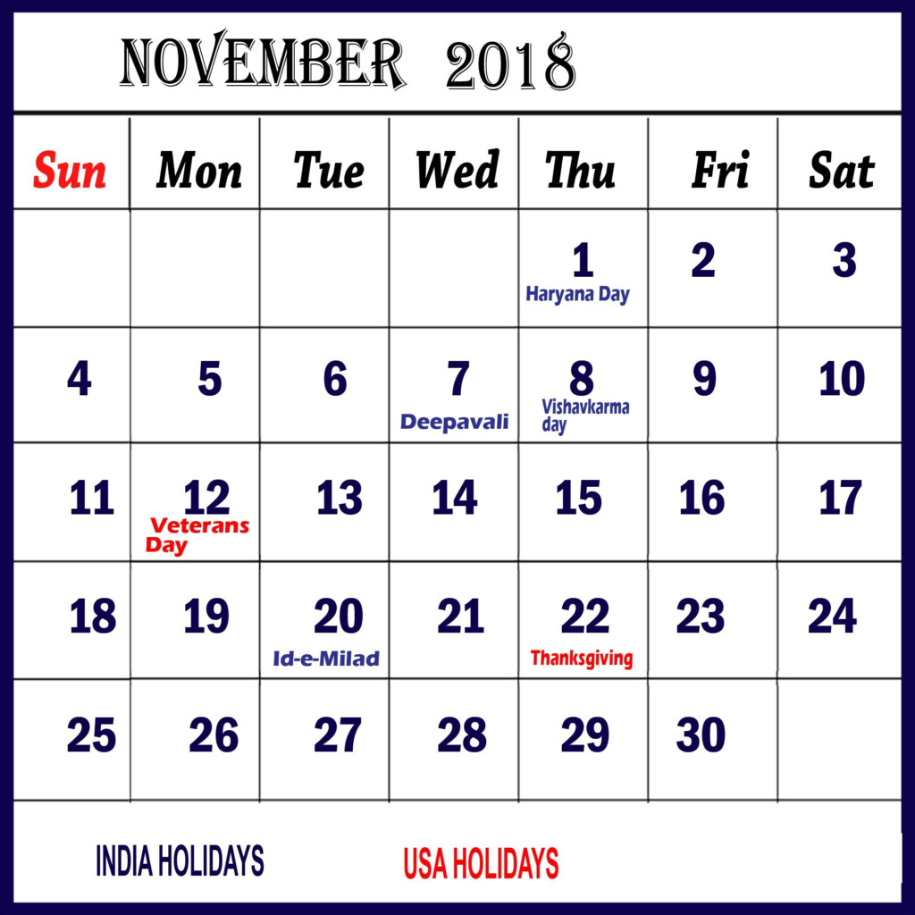 20 Calendar Of November 2018 Free Download Printable Calendar  - November 2018 Calendar With Week Numbers