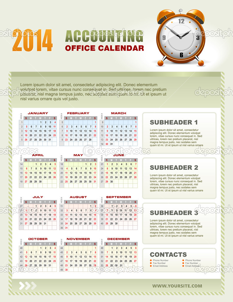 2014 Accounting Calendar With Week Numbers Vector Stock Vector Image By  - Accounting Calendar Week Numbers