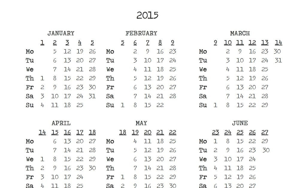 2015 Calendar By Week Number - Annual Calendar With Week Numbers 2015