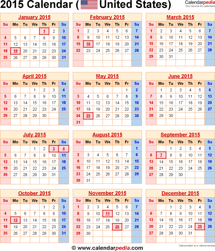 2015 Calendar With Federal Holidays - Us 2015 Calendar With Week Numbers