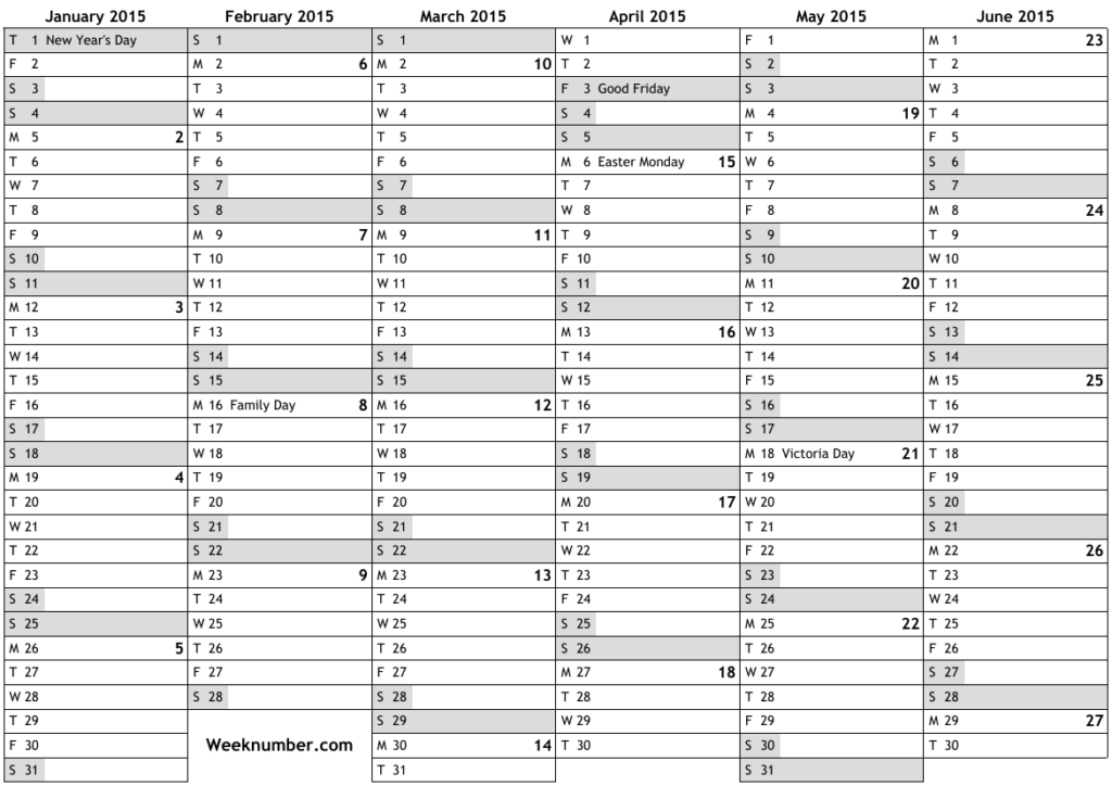 2015 Calendar With Week Numbers And Holidays For Canada Official  - Canada 2015 Calendar With Week Numbers