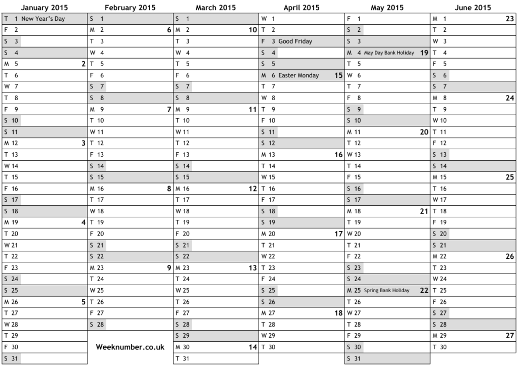 2015 Calendar With Week Numbers And Holidays For England Official  - Printable 2015 Calendar With Week Numbers Uk