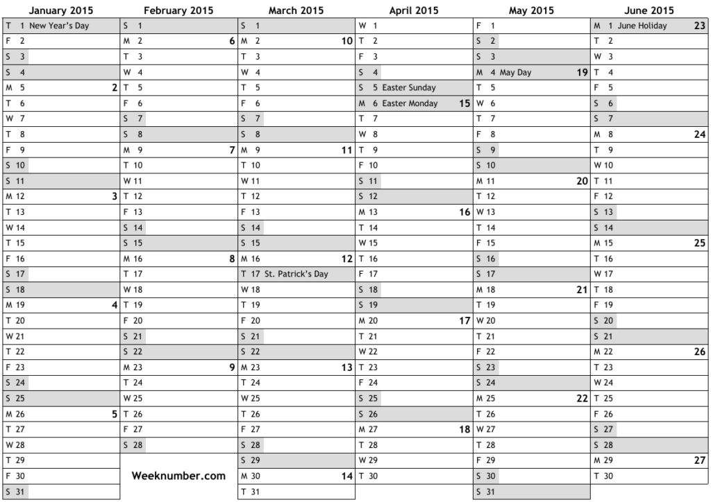 2015 Calendar With Week Numbers And Holidays For Ireland Official  - 2015 Calendar Ireland With Week Numbers