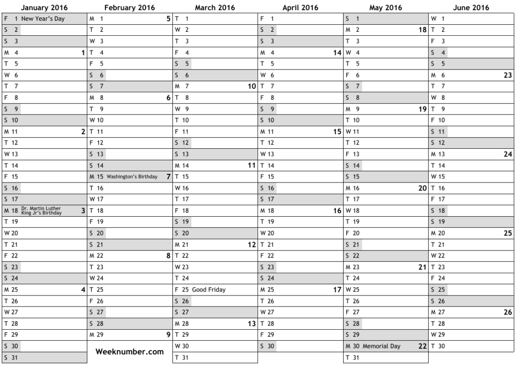 2016 Calendar With Week Numbers And Holidays For United States  - 2016 Calendar With Week Numbers Usa