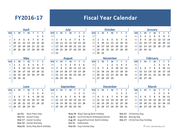 2016 Fiscal Year Calendar UK 05 Free Printable Templates - Fiscal Calendar 2016 17 Week Numbers