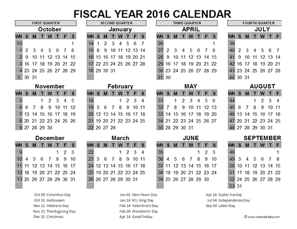 2016 Fiscal Year Calendar USA 06 Free Printable Templates - Fiscal Calendar 2016 17 Week Numbers