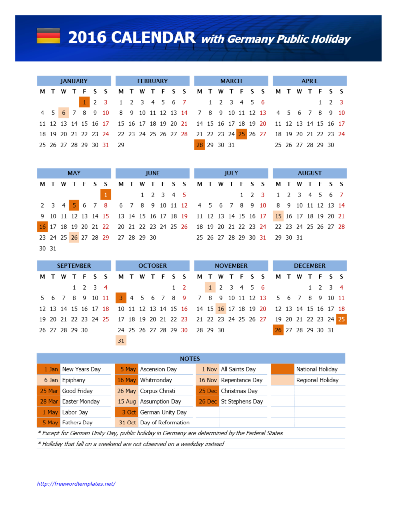 2016 Germany Public Holidays Calendar - German Calendar 2016 With Week Numbers