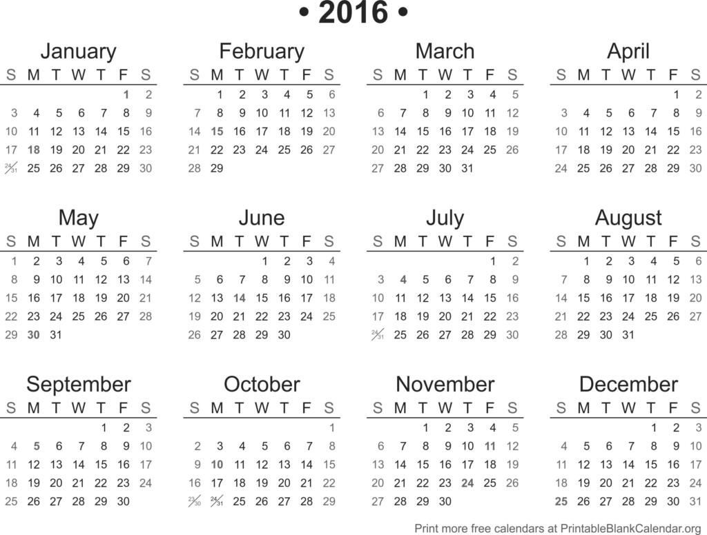 2016 Printable Calendar Printable Blank Calendar - Calendar For 2016 Printable With Week Numbers