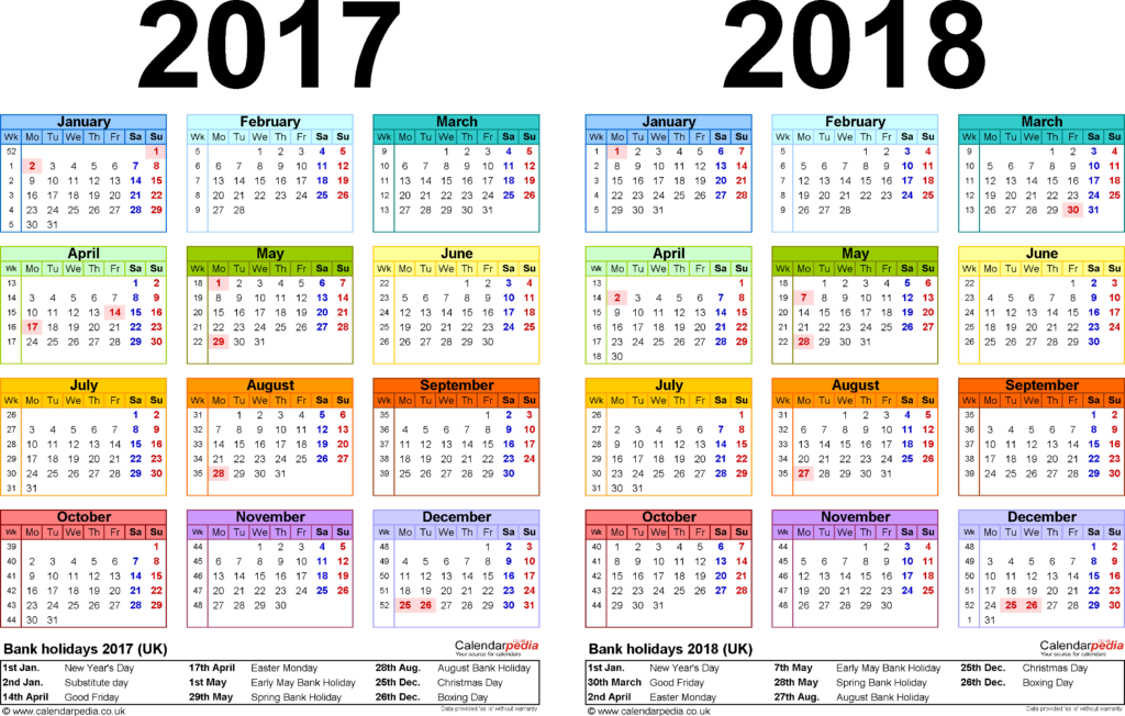 2017 2018 Calendar Printable Pdf - 2017 And 2018 Calendar With Week Numbers