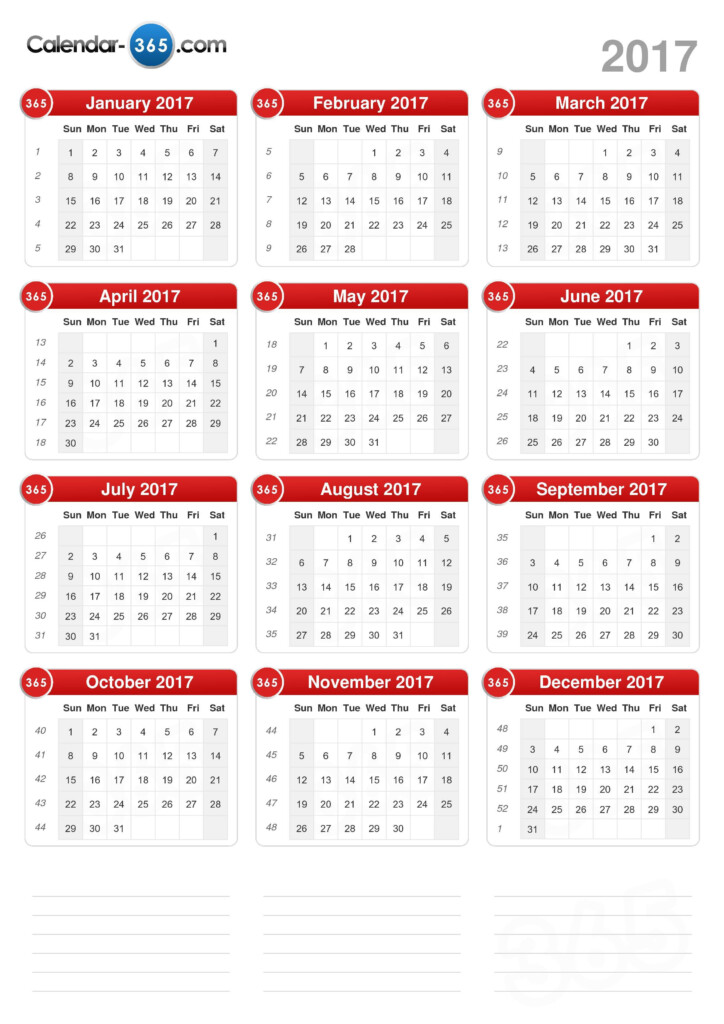 2017 Calendar - 2017 Calendar With Weeks Numbered