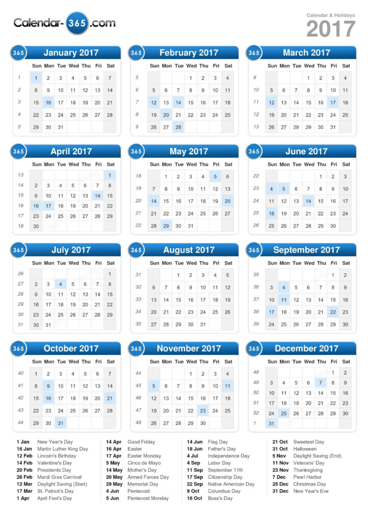 2017 Calendar - Calendar With Week Numbers 2017 Printable