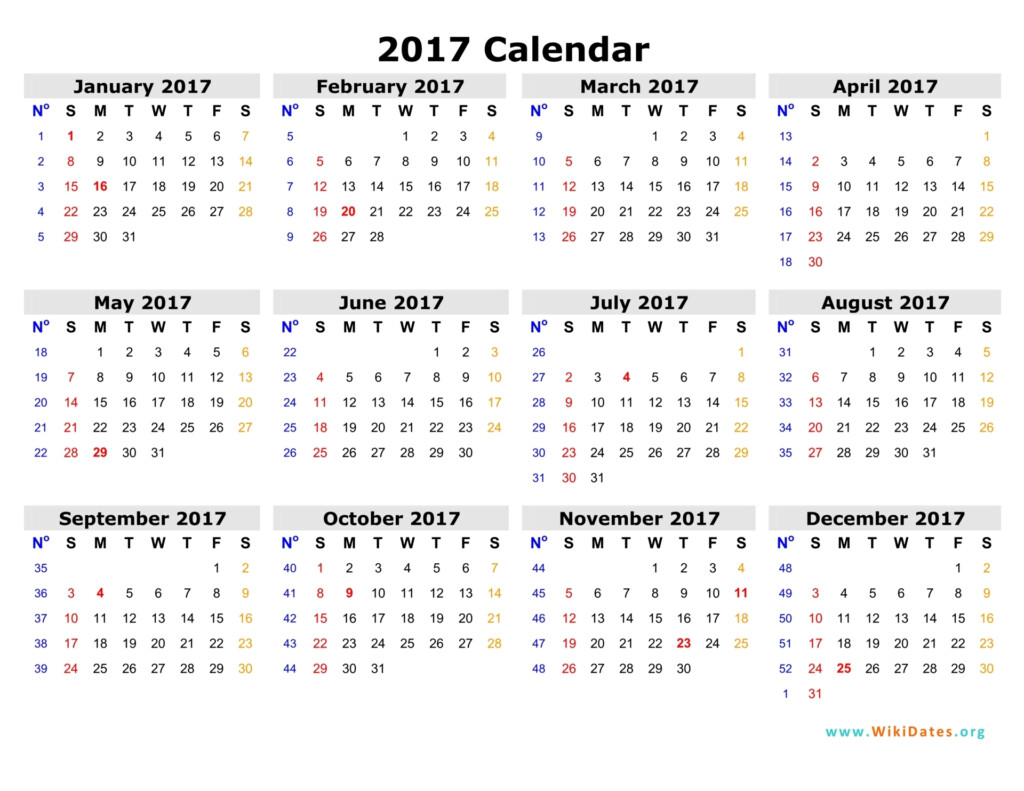 2017 Calendar WikiDates - 2017 Calendar Printable With Week Numbers