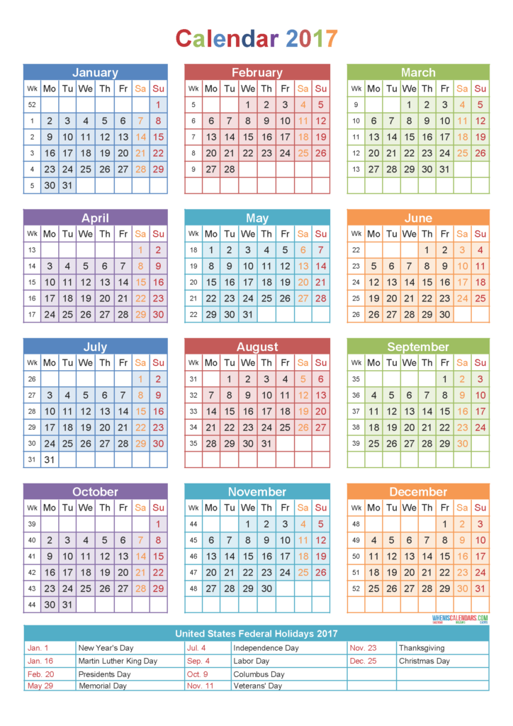 2017 Calendar With Week Numbers Printable 2020 Printable Calendar  - 2017 18 Calendar With Week Numbers