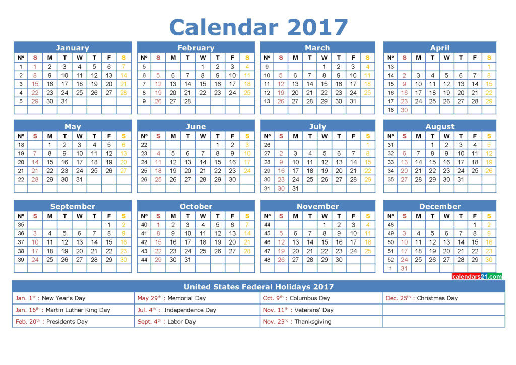 2017 Calendar With Week Numbers Printable 2020 Printable Calendar  - 2017 Calendar With Week Numbers Printable Pdf