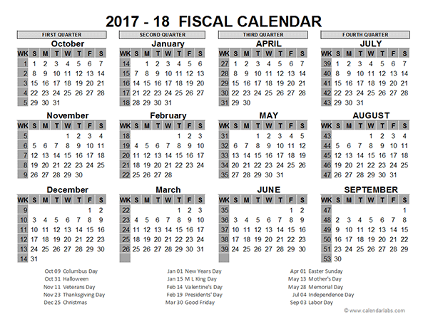 2017 US Fiscal Year Template Free Printable Templates - 2017 Fiscal Calendar With Week Numbers