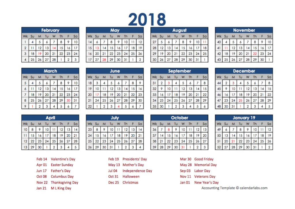 2018 Accounting Calendar 4 5 4 Free Printable Templates - Accounting Calendar 2018 With Week Numbers