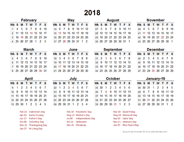 2018 Accounting Period Calendar 4 4 5 Free Printable Templates - Accounting Calendar 2018 With Week Numbers