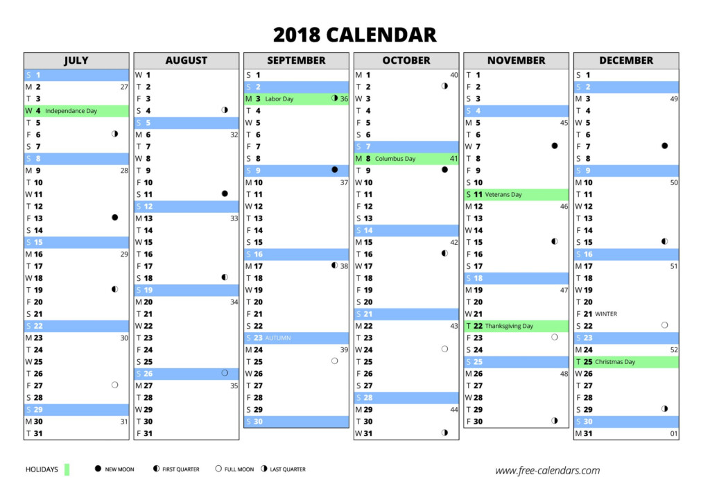 2018 Calendar Free calendars - Excel Calendar 2018 With Week Numbers