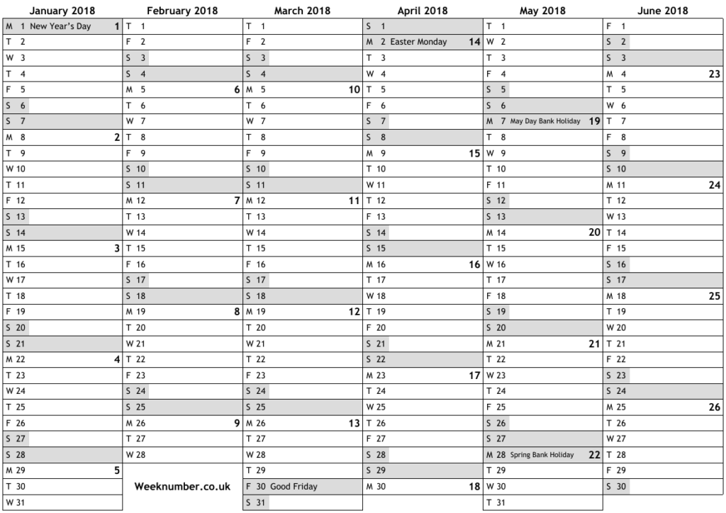 2018 Calendar With Week Numbers And Holidays For England Official  - 2018 Calendar With Week Numbers Uk Pdf