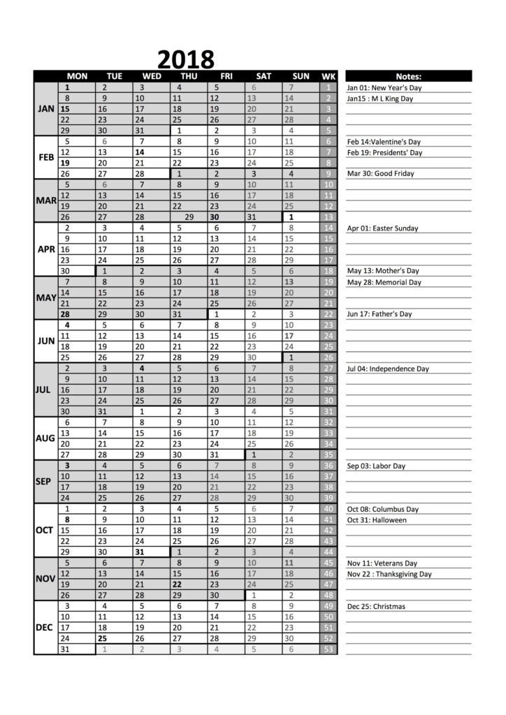 2018 Calendar With Week Numbers Printable Planner Educative Printable - 2018 Calendar With Week Numbers Canada