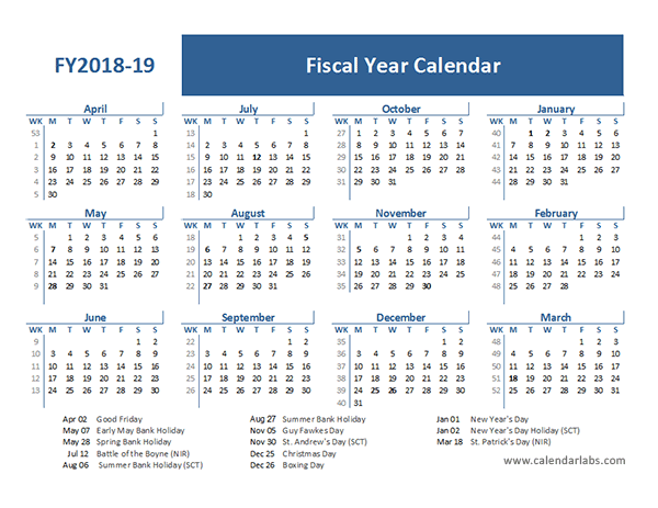 2018 Fiscal Year Calendar Template UK Free Printable Templates - Fiscal Year 2018 Calendar With Week Numbers