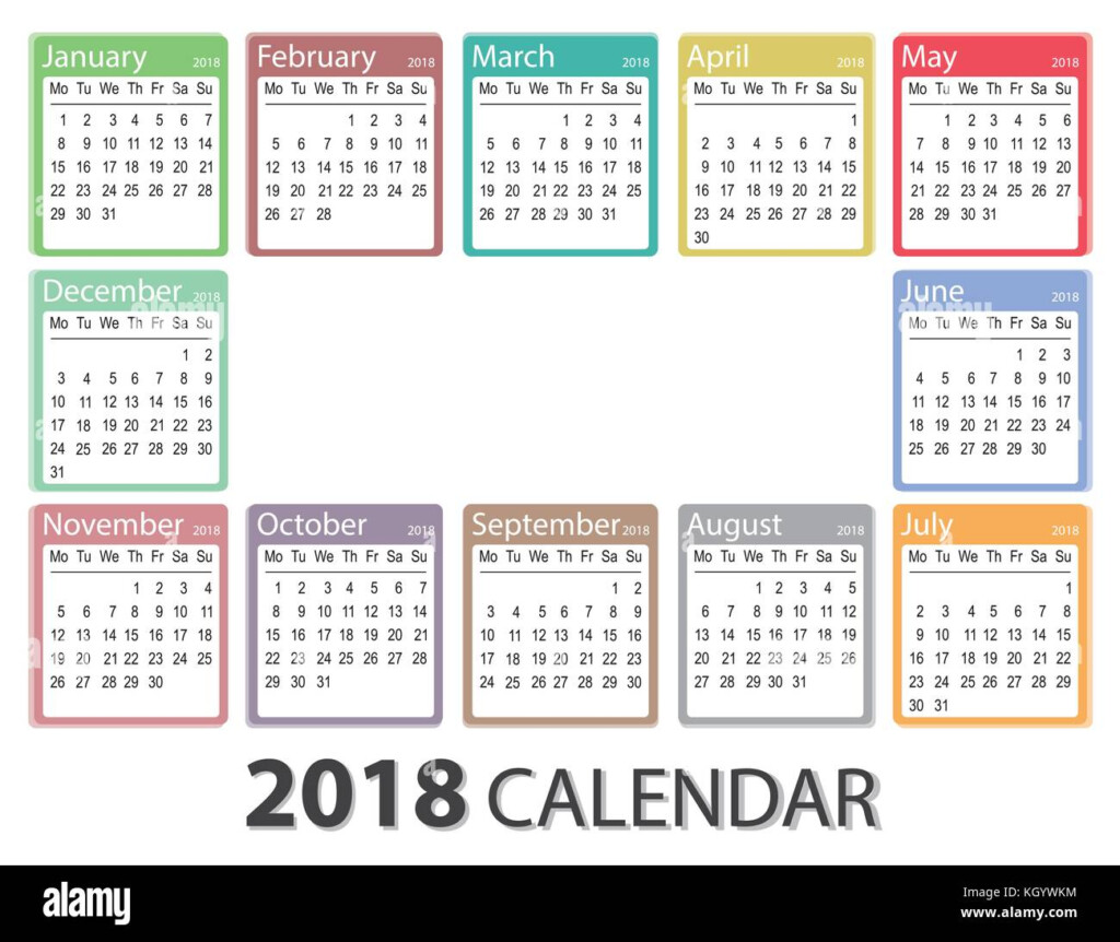 2018 Year Calendar Week Starts On Monday Monthly Calendar Template  - 2018 Yearly Calendar Template With Week Numbers