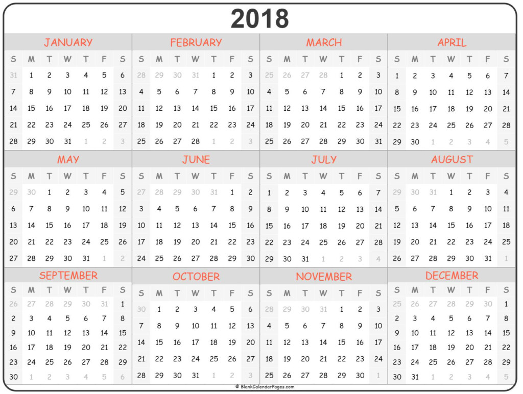 2018 Year Calendar Yearly Printable - 2018 Printable Calendar One Page With Week Numbers