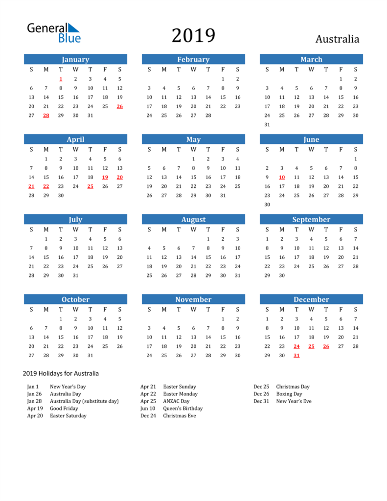 2019 Australia Calendar With Holidays - 2019 Calendar With Week Numbers Australia