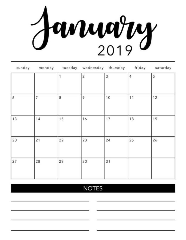 2019 Calendar Blank Printable Calendar Template In Pdf Word Excel  - Blank Calendar 2019 No Week Numbers