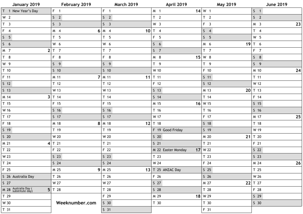 2019 Calendar With Week Numbers And Holidays For Australia Official  - 2019 Calendar With Week Numbers Australia