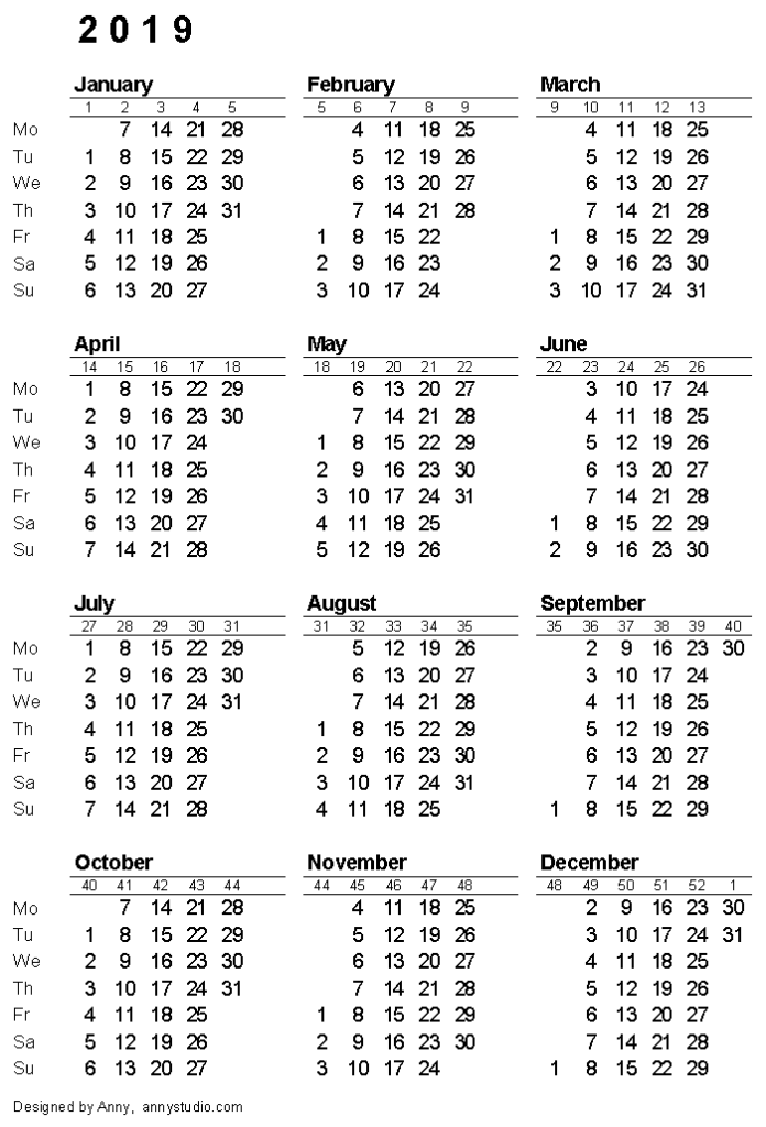 2019 Calendar With Week Numbers Printable - 2019 20 Calendar With Week Numbers