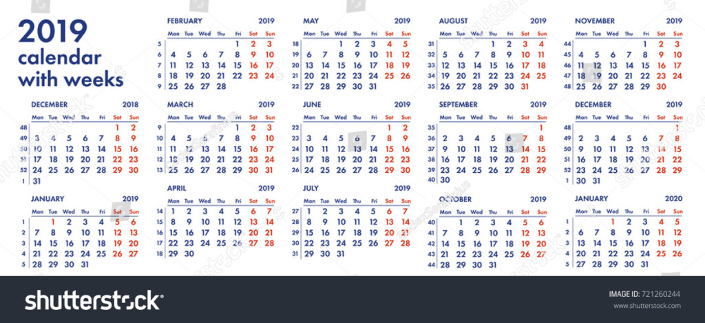 2019 Calendar With Week Numbers Printable - Highlightable Calendar 2019 Showing Week Numbers