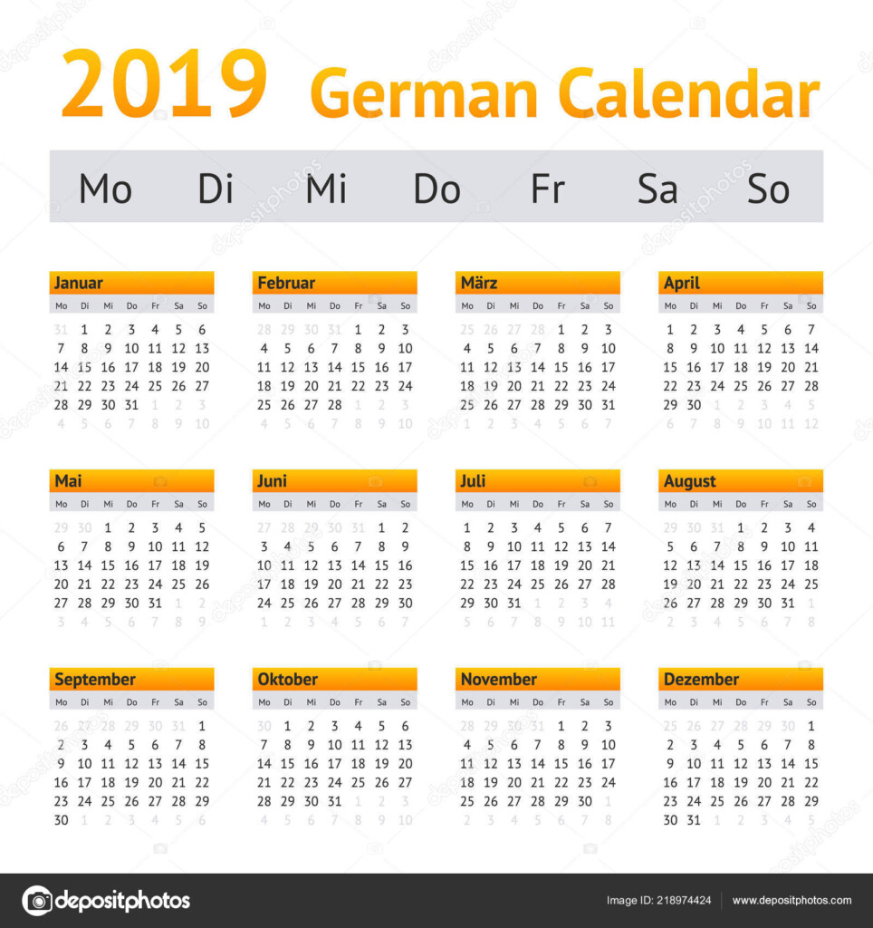 2019 German Calendar Week Starting Monday Stock Vector New Year  - 2019 German Calendar With Week Numbers