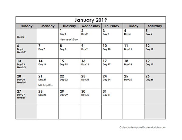 2019 Julian Calendar Free Printable Templates - 2019 Julian Calendar With Week Numbers