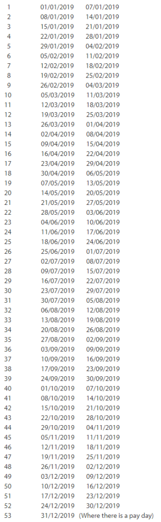 2019 Payroll Calendar BrightPay Documentation - 2019 Payroll Calendar With Week Numbers