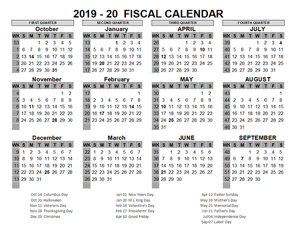 2019 US Fiscal Year Template Free Printable Templates - 2019 Fiscal Calendar With Week Numbers Printable