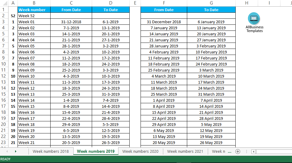 2019 Yearly Business Calendar With Week Number Free Printable Templates  - Business Calendar 2019 With Week Numbers