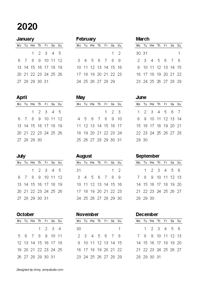 2020 8 X 10 Calendars - Annystudio Calendar 2020 With Week Numbers