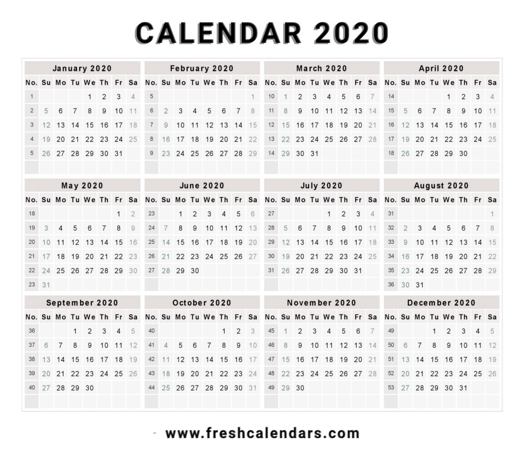 2020 Calendar With Week Numbers In Excel - 2020 Calendar In Excel With Week Numbers