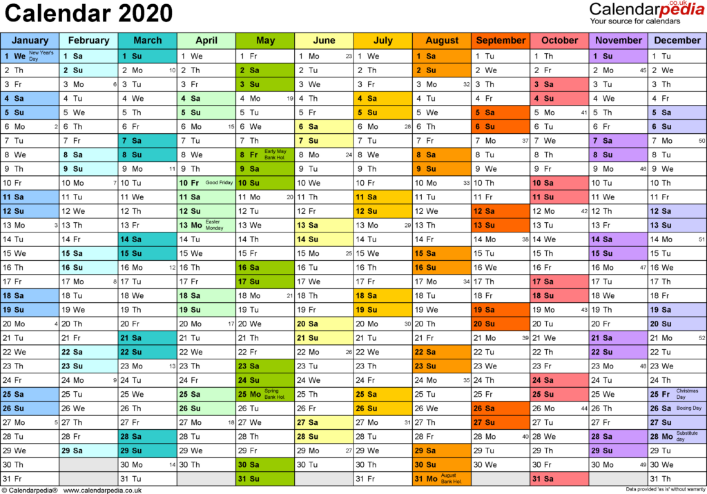 2020 Printable Calendar With Week Numbers Uk Example Calendar Printable - Calendar 2020 Week Numbers Uk