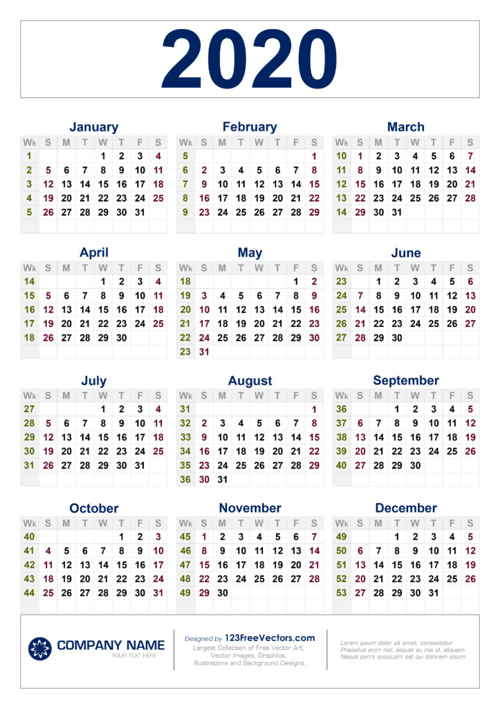 2020 Year Calendar With Week Numbers Printable Templates Free - 2020 Calendar Week Numbers Pdf