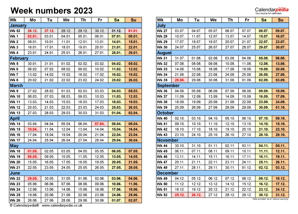 2023 Calendar With Week Numbers 2023 Calendar Free Printable  - 3 Month Calendar With Week Numbers