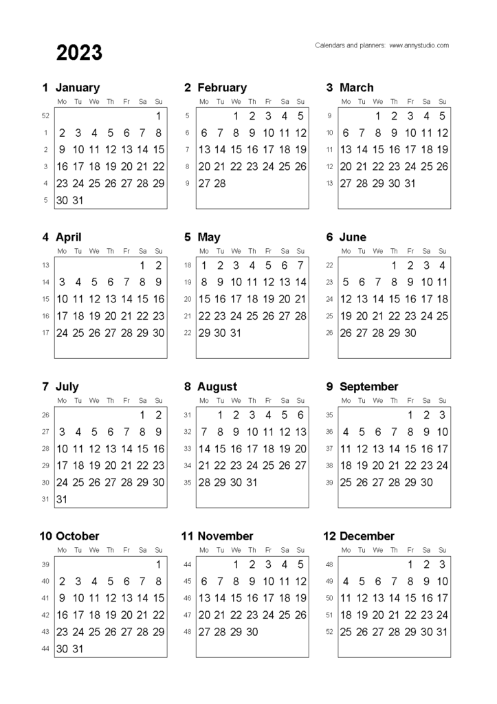 2023 Calendar With Week Numbers 2023 Calendar - Monthly Calendar With Week Numbers