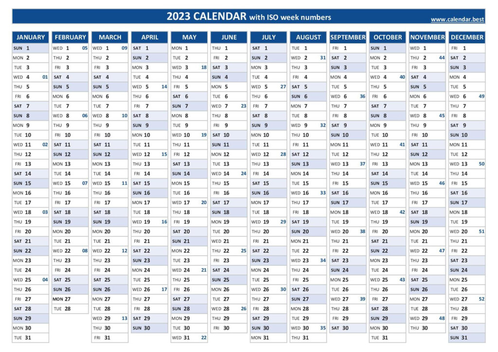 2023 Calendar With Week Numbers US And ISO Week Numbers  - Week Days Numbers In Usa Calendar