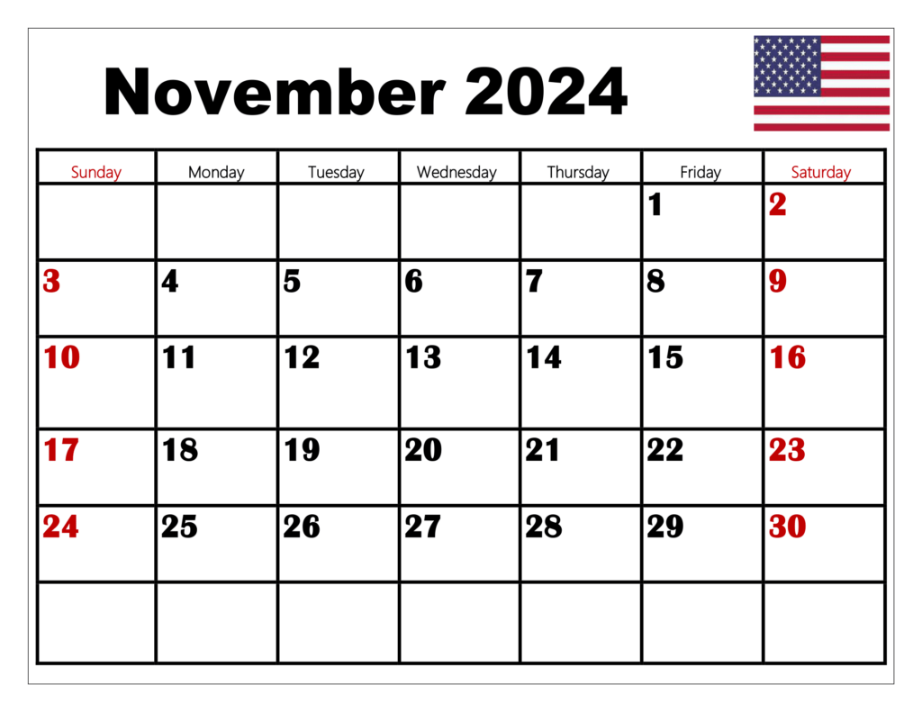 2024 Calendar With Holidays Printable Printable Template Calendar - November 2024 Calendar With Week Numbers