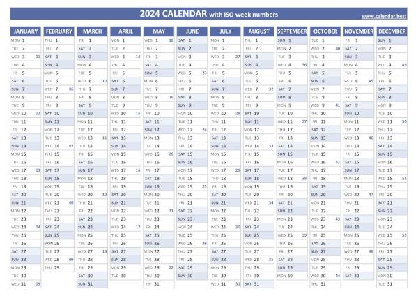 2024 Calendar With Week Numbers US And ISO Week Numbers  - 2024 And 2024 Calendar With Week Numbers