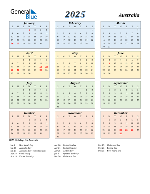 2025 Australia Calendar With Holidays - 2025 Calendar With Week Numbers Australia